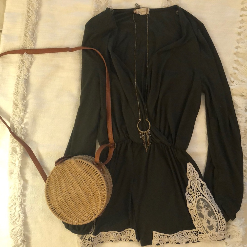 Olive Romper with embroidered detail